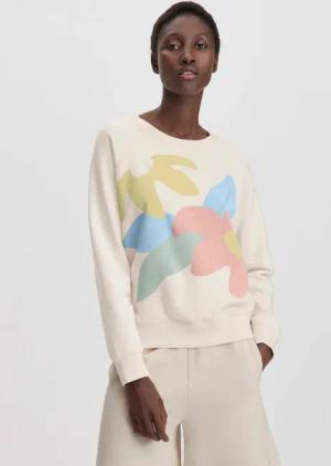 hessnatur Damen Print Sweatshirt Oversize aus Bio-Baumwolle - natur - Größe S