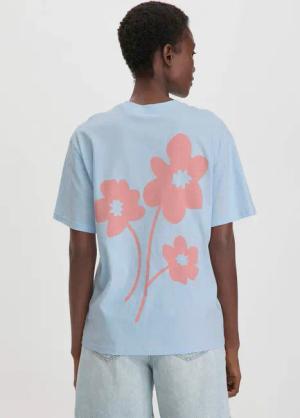 hessnatur Damen Print T-Shirt Oversize aus Bio-Baumwolle - blau - Größe 40