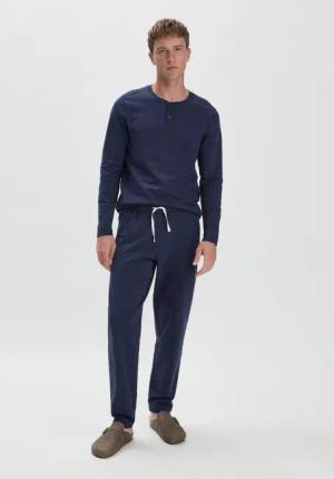 hessnatur Herren Loungehose Relaxed aus Bio-Baumwolle mit Kapok - blau - Größe 54