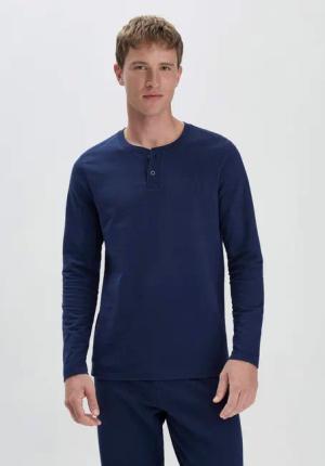 hessnatur Herren Loungeshirt Regular aus Bio-Baumwolle mit Kapok - blau - Größe 46