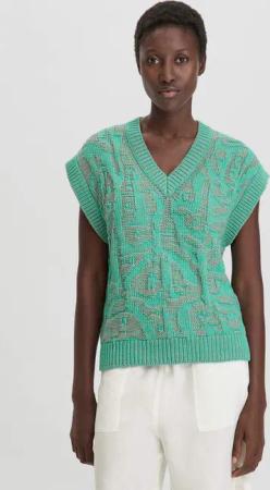 hessnatur Damen Jacquard Strick Pullover Relaxed aus Bio-Baumwolle - grün - Größe L