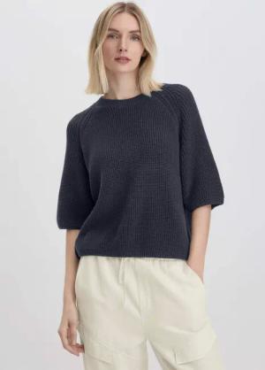 hessnatur Damen Strick Pullover Relaxed aus Bio-Baumwolle - blau - Größe L