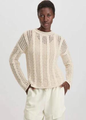 hessnatur Damen Zopf Strick Pullover Relaxed aus Bio-Baumwolle - beige - Größe L
