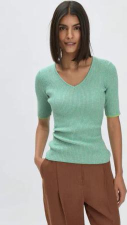 hessnatur Damen Mouliné Strick Pullover Fitted aus Bio-Baumwolle - grün - Größe 36