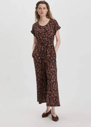 hessnatur Damen Print Jersey Jumpsuit Oversize aus Bio-Baumwolle - braun - Größe 46