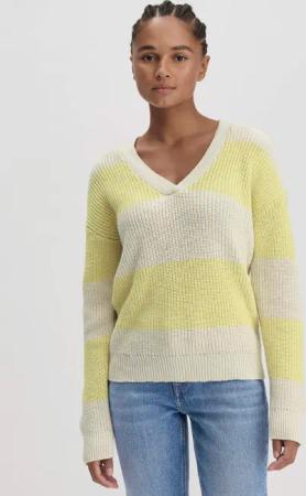 hessnatur Damen Streifen Strick Pullover Relaxed aus Bio-Baumwolle - gelb - Größe L
