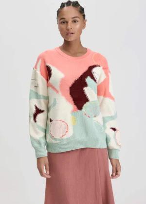 hessnatur Damen Intarsia Strick Pullover Relaxed aus Bio-Baumwolle - grün - Größe XS