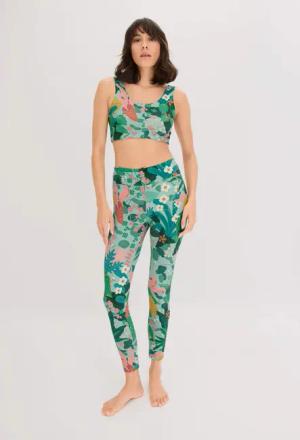hessnatur Loungewear NAITO x HESSNATUR Print Leggings Medium Cut ACTIVE LIGHT aus Bio-Baumwolle - grün - Größe XS