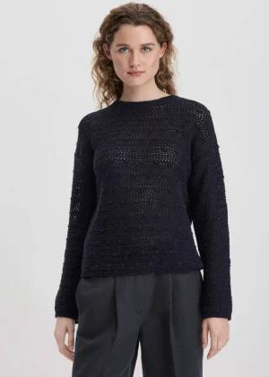 hessnatur Damen Ajour Strick Pullover Relaxed aus Bio-Baumwolle - schwarz - Größe M
