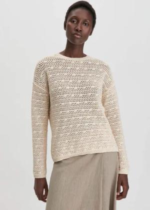 hessnatur Damen Ajour Strick Pullover Relaxed aus Bio-Baumwolle - beige - Größe S