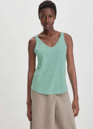 hessnatur Damen Jersey Top Regular aus Leinen und Bio-Baumwolle - grün - Größe 34