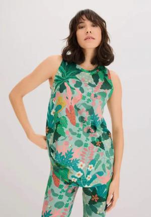 hessnatur Loungewear NAITO x HESSNATUR Print Top Regular ACTIVE LIGHT aus Bio-Baumwolle - grün - Größe 46