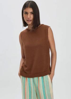 hessnatur Damen Strick Top Regular aus Leinen mit reiner Bio-Baumwolle - braun - Größe M