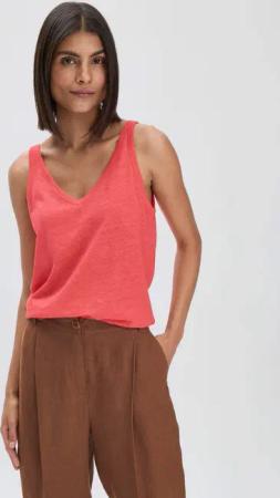 hessnatur Damen Jersey Top Regular aus Leinen und Bio-Baumwolle - rot - Größe 42