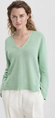 hessnatur Damen Strick Pullover Relaxed aus Bio-Baumwolle mit edlem Leinen - grün - Größe M
