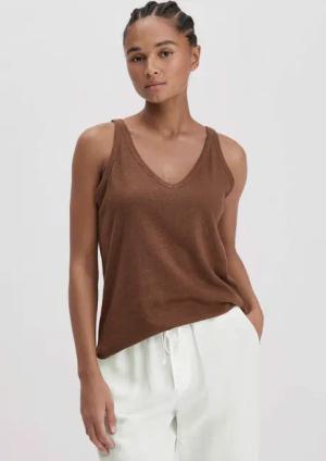 hessnatur Damen Jersey Top Regular aus Leinen und Bio-Baumwolle - braun - Größe 42