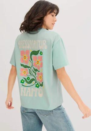 hessnatur Damen NAITO × HESSNATUR Print T-Shirt Oversize aus Bio-Baumwolle - grün - Größe 42