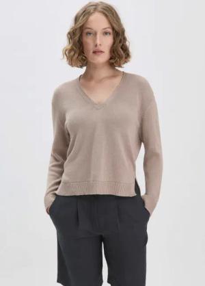 hessnatur Damen Strick Pullover Relaxed aus Bio-Baumwolle mit edlem Leinen - beige - Größe M