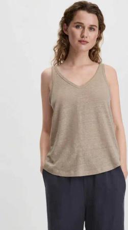 hessnatur Damen Jersey Top Regular aus Leinen und Bio-Baumwolle - beige - Größe 48