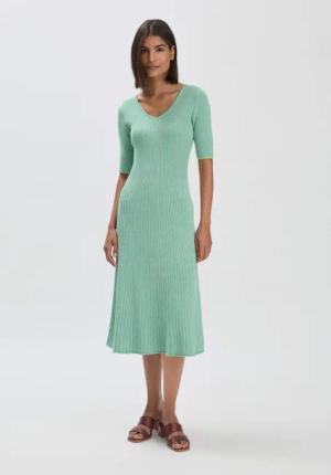 hessnatur Damen Mouliné Strick Kleid Midi Fitted aus Bio-Baumwolle - grün - Größe 34