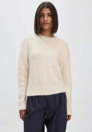 hessnatur Damen Pullover Relaxed aus Alpaka mit Bio-Baumwolle - weiß - Größe S