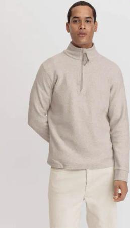 hessnatur Herren Fleece Troyer Relaxed aus Bio-Baumwolle - beige - Größe 56