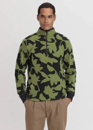 hessnatur Herren Fleece Troyer Relaxed aus Bio-Baumwolle - grün - Größe 48