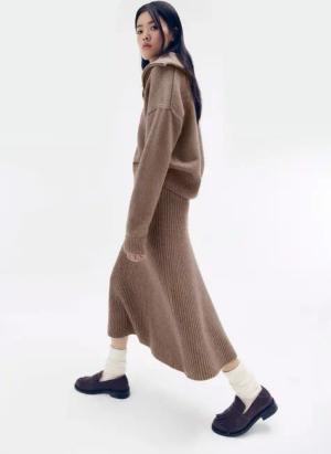 hessnatur Damen WUNDERKIND × HESSNATUR Strickrock Regular aus Bio-Merinowollmix - braun - Größe S