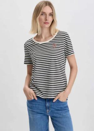 hessnatur Damen Streifen T-Shirt Relaxed aus Bio-Baumwolle - schwarz - Größe 36