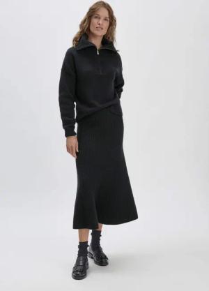 hessnatur Damen WUNDERKIND × HESSNATUR Strickrock Regular aus Bio-Merinowollmix - schwarz - Größe XS