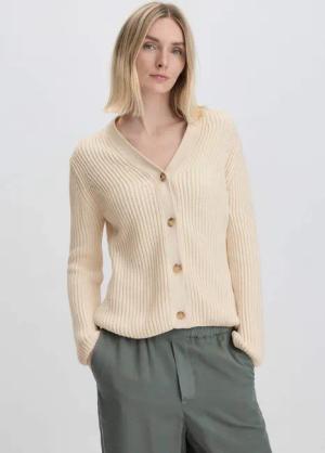 hessnatur Damen Strick Jacke Regular aus Bio-Baumwolle - beige - Größe L