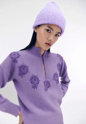 hessnatur Damen WUNDERKIND × HESSNATUR Pullover Relaxed aus Bio-Merinowolle mit Kaschmir - lila - Größe XS