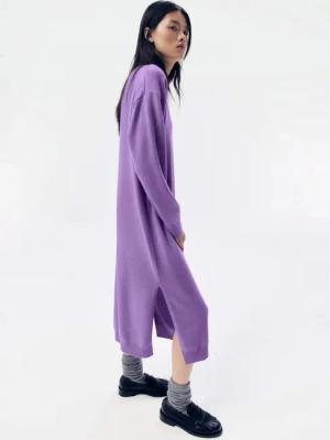 hessnatur Damen WUNDERKIND × HESSNATUR Strickkleid Midi Oversize aus Bio-Merinowolle mit Kaschmir - lila - Größe S