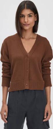 hessnatur Damen Strick Jacke Relaxed aus Bio-Baumwolle mit Leinen - braun - Größe S