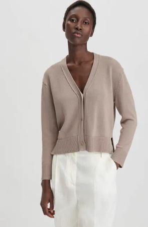 hessnatur Damen Strick Jacke Relaxed aus Bio-Baumwolle mit Leinen - beige - Größe XS