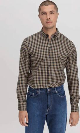 hessnatur Herren Vichy Hemd Regular aus Bio-Baumwolle - braun - Größe XS (37/38)