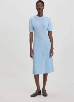 hessnatur Damen Strick Kleid Midi Slim aus Bio-Baumwolle - blau - Größe M