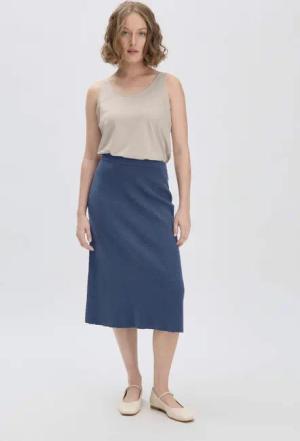 hessnatur Damen Strick Rock Midi Regular aus Bio-Baumwolle - blau - Größe S