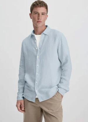 hessnatur Herren Hemd Regular aus Leinen - blau - Größe L (41/42)