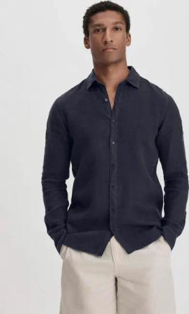 hessnatur Herren Hemd Regular aus Leinen - blau - Größe L (41/42)