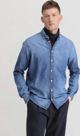 hessnatur Herren Jeans Hemd Regular aus Bio-Denim - blau - Größe M (41/42)