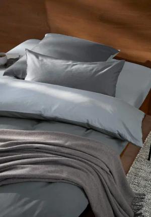 hessnatur Satin Wende Bettwäsche Set aus Bio-Baumwolle - grau - Größe 155x220 / 40x80 cm