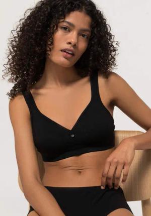 hessnatur Damen Comfort BH bügellos COTTON FEEL aus Bio-Baumwolle - schwarz - Größe 70B