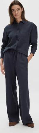 hessnatur Damen Hose Straight Leg Relaxed aus TENCEL™ Lyocell mit Leinen - blau - Größe 38