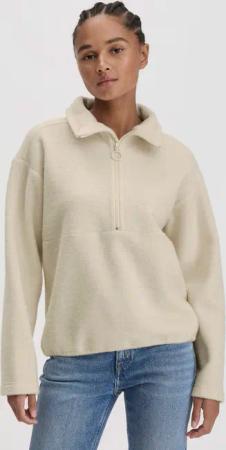 hessnatur Damen Wollfleece Troyer Relaxed aus Bio-Merinowolle mit Bio-Baumwolle - beige - Größe L