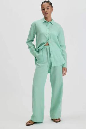 hessnatur Damen Hose Straight Leg Relaxed aus TENCEL™ Lyocell mit Leinen - grün - Größe 36