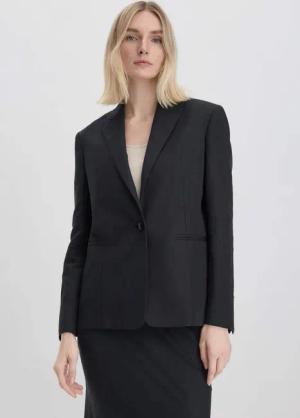 hessnatur Damen Blazer Relaxed aus Bio-Baumwolle mit Leinen - schwarz - Größe 36