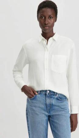 hessnatur Damen Bluse Relaxed aus weichem TENCEL™ Lyocell mit Leinen - weiß - Größe 42