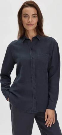 hessnatur Damen Bluse Relaxed aus weichem TENCEL™ Lyocell mit Leinen - blau - Größe 48
