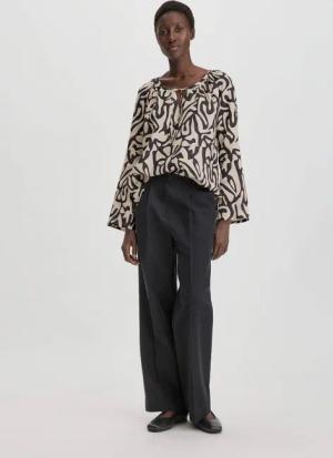 hessnatur Damen Bundfalten Hose Wide Leg Relaxed aus Bio-Baumwolle mit Leinen - schwarz - Größe 36